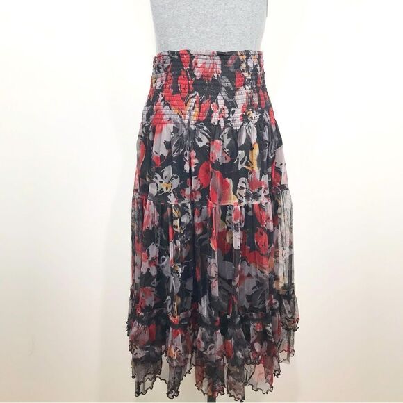 Lapis Dark Floral Whimsigoth Tiered Ruffle Smocked Versatile Halter Dress Skirt - Picture 9 of 16
